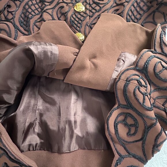 Vintage Gai Mattiolo Couture Embroidered Jacket Brown Gold Buttons Made in Italy - Picture 5 of 11